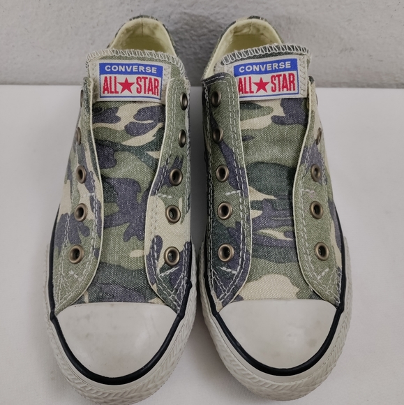 Converse All Star Shoes Kids Size 1 Camo Olive Khaki Low Top Sneakers - Picture 2 of 7